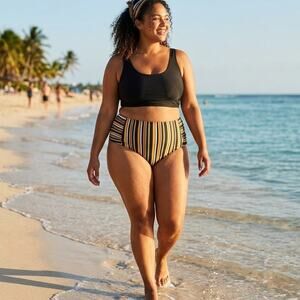 Time and Tru Bikini Bottoms NWT Women's 3X Yellow Stripe Full Coverage Swim